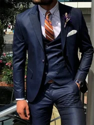 Trajes de moda para hombre ajustados de 3 piezas azul marino, esmoquin personalizado para novio, boda, graduación, boda, trajes de hombre hechos a medida con pantalones