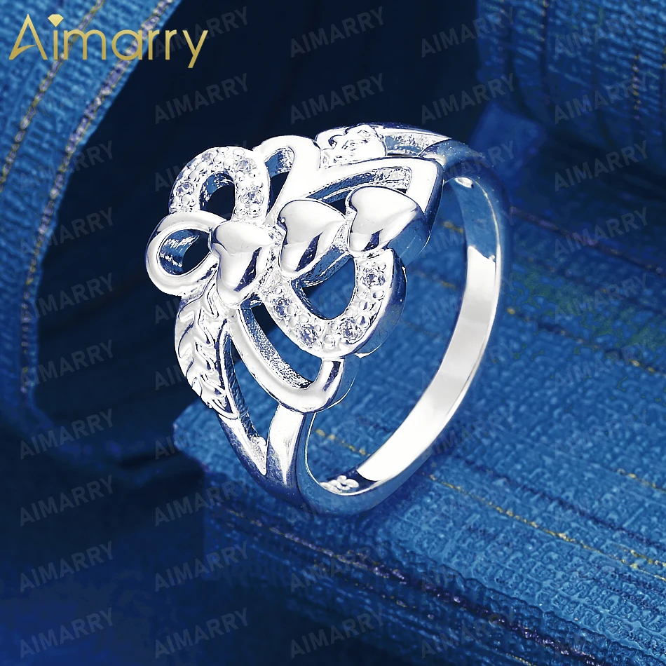 925 Sterling Silver 7-10# Love Bow Set with AAA Zircon Ring High-quality and Fashion Jewelry for Women's Banquets