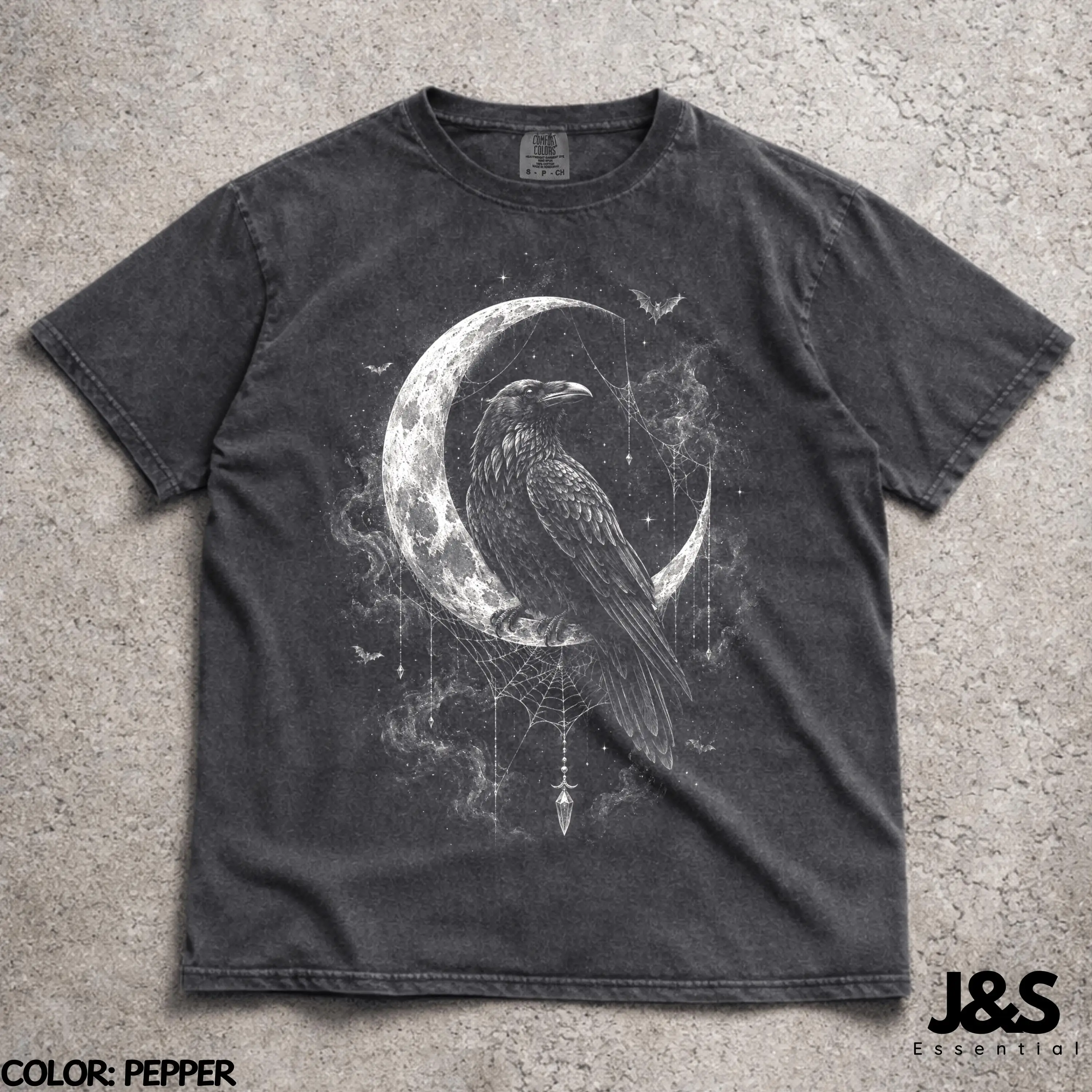 Raven Moon Comfort Colors® Tshirt, Gothic Crow Graphic Tee, Dark Academia Raven Shirt, Witchy Celestial Horror Aesthetic Gift