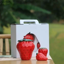 Simulated Strawberry Ceramic Storage Jar Tea Caddy Household Sealed Candy Nut Jar Kitchen Storage Container Home Decoration