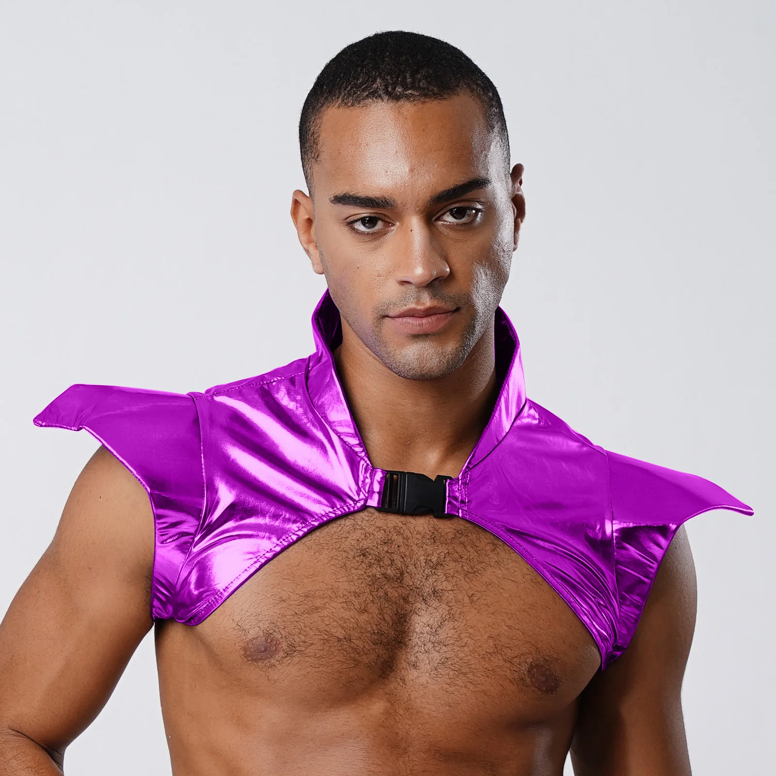 

Men Metallic Gothic Armor Shrug Steampunk Shoulder Epaulet Collared Pauldron Armour Singer Alien Robot Cosplay Costume Halloween