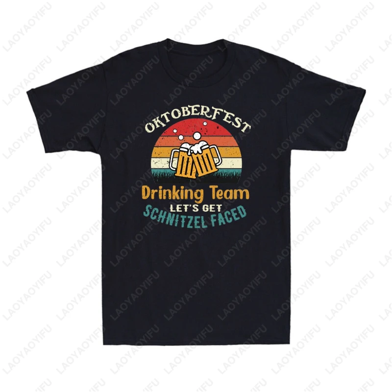 

Oktoberfest Drinking Team Мужчины Женщины Хлопковые топы Let's Get Schnitzel Faceed Немецкие пивные футболки Винтажная классическая уличная модная футболка