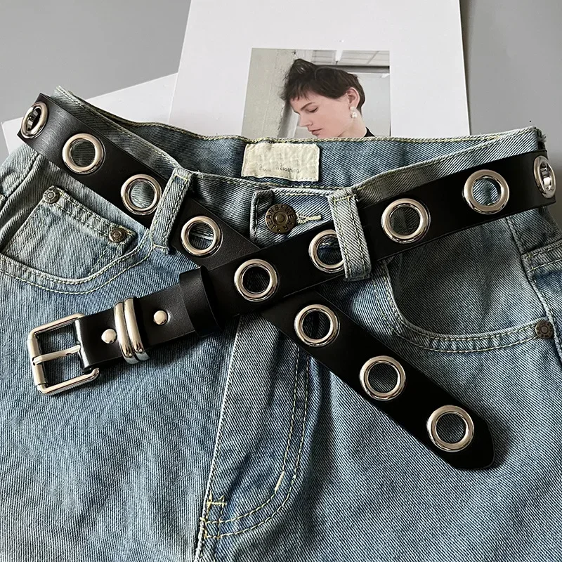 

Новый женский ремень из натуральной кожи в стиле панк, хип-хоп, женский ремень с ушками, корейский ретро-дизайн, простые универсальные джинсовые ремни