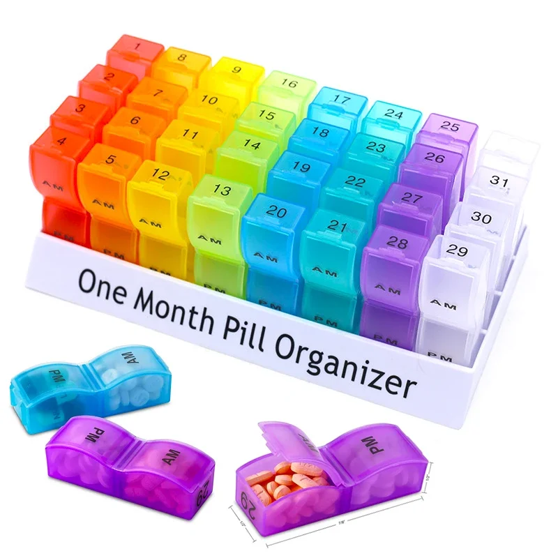 Monthly 31 Days Medicine Medical Pill Box Pill Case Storage Box Travel Medicine Box Holder Tablet Organizer for Vitamins