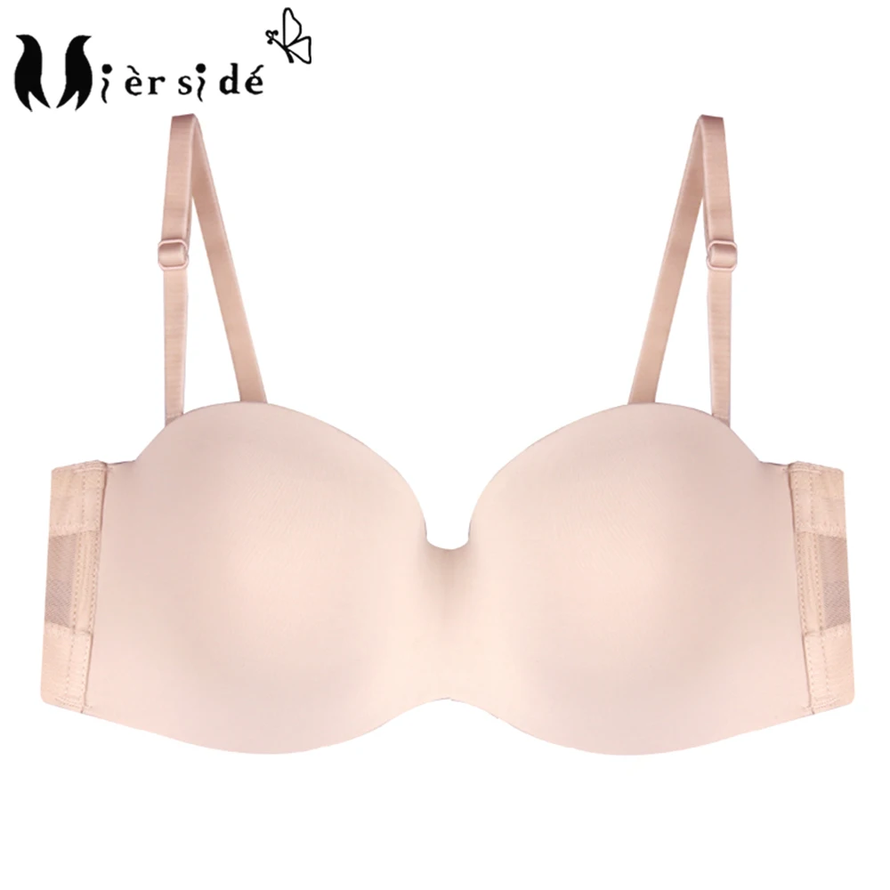 

Mierside Plus Size Bra Sexy Women's Bra 1/2 Cup Brassiere Strapless Underwired Invisible Bra Seamless Push Up Backless Lingerie