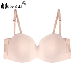 Mierside Plus Size Bra Sexy Women's Bra 1/2 Cup Brassiere Strapless Underwired Invisible Bra Seamless Push Up Backless Lingerie