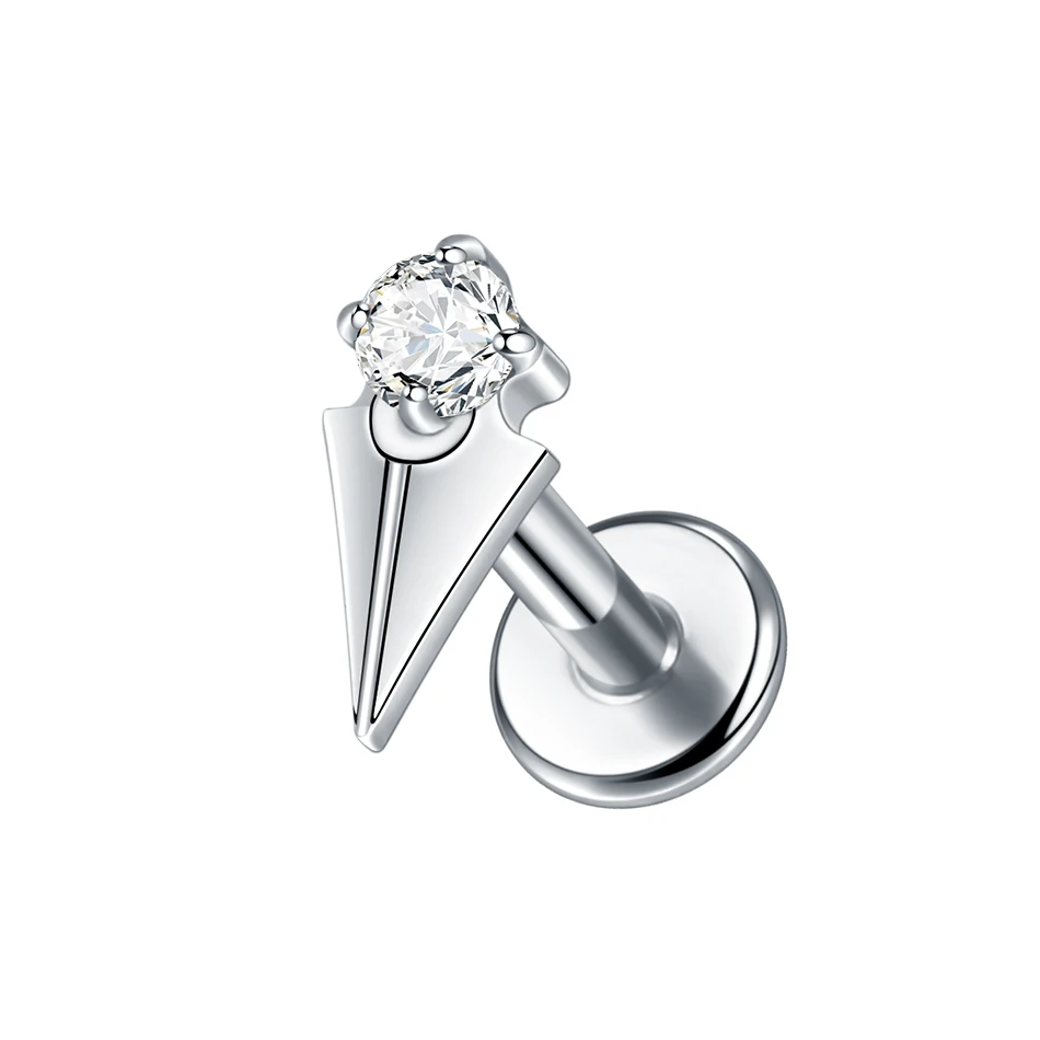 1PC Titanium Oorkraakbeen Piercings Platte Achterkant Stud Oorbel Interne Draad Vlinder Kruis CZ Helix Tragus Piercing Sieraden 16G