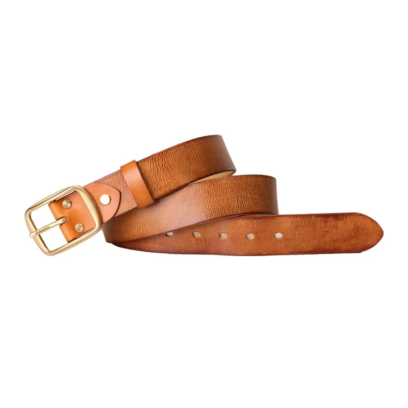 Top Grain Cowhide American Vintage Style Brass Buckle Belt Hand Craft Layer Leather Belt 38mm Width