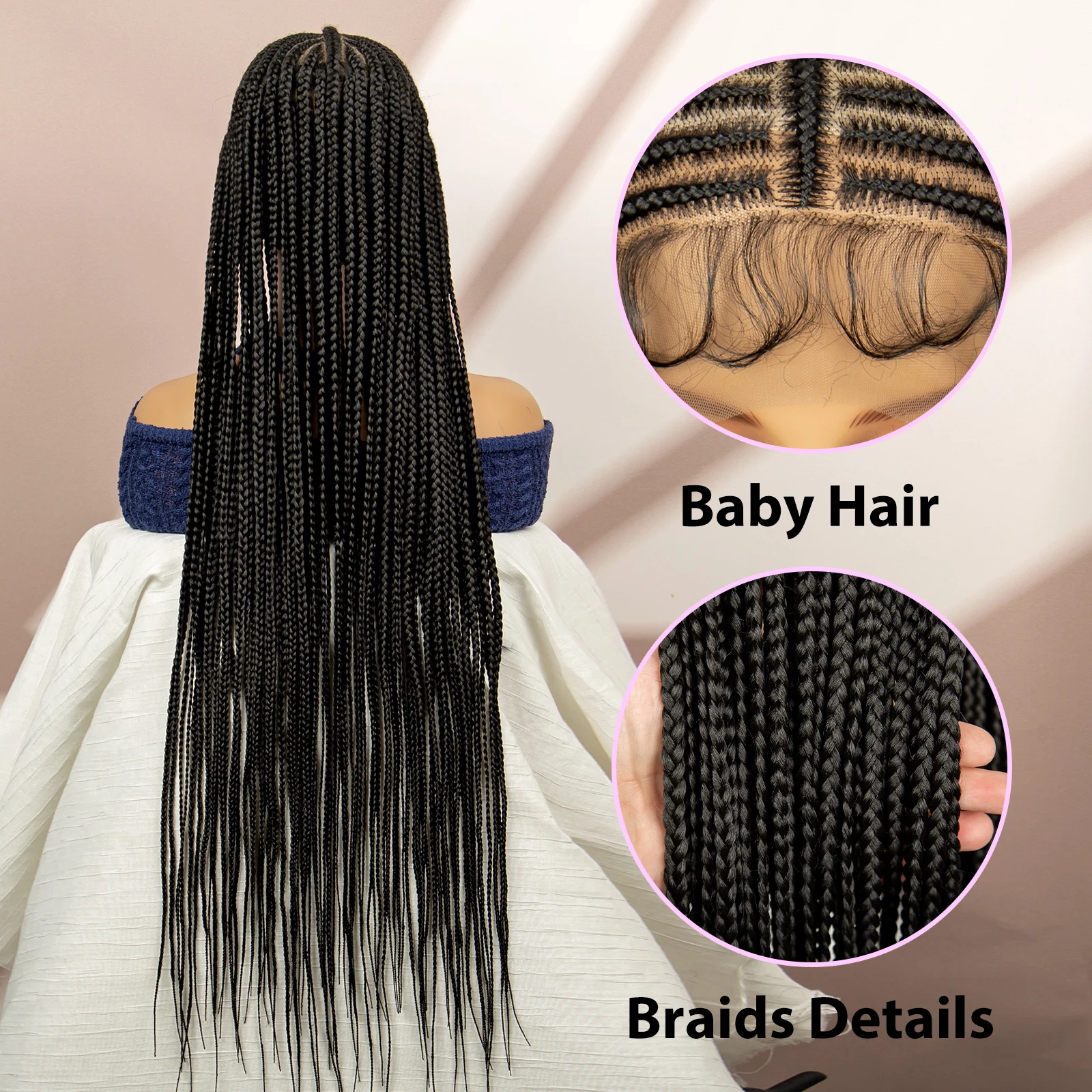 Synthetic Box Braided Wigs 36 Inches Full Lace Braided Wigs Long Braiding Wigs for Black Women Transparent Lace Wigs