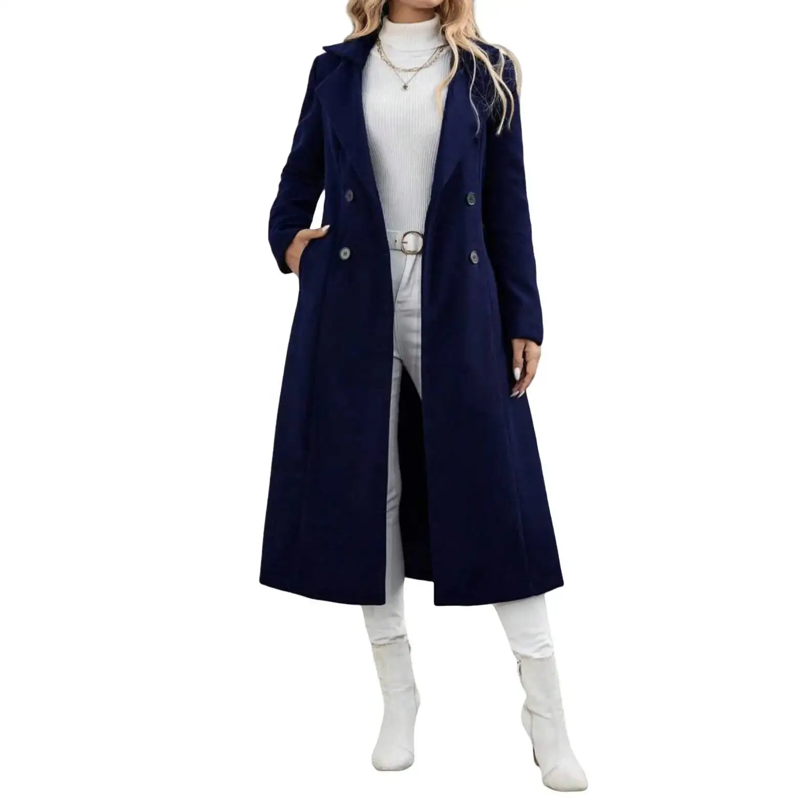 Extended Length Woolen Coat With Double Row Buttons And Belt For Women New Style Import Outerwear Windbreaker From Mainland Chin