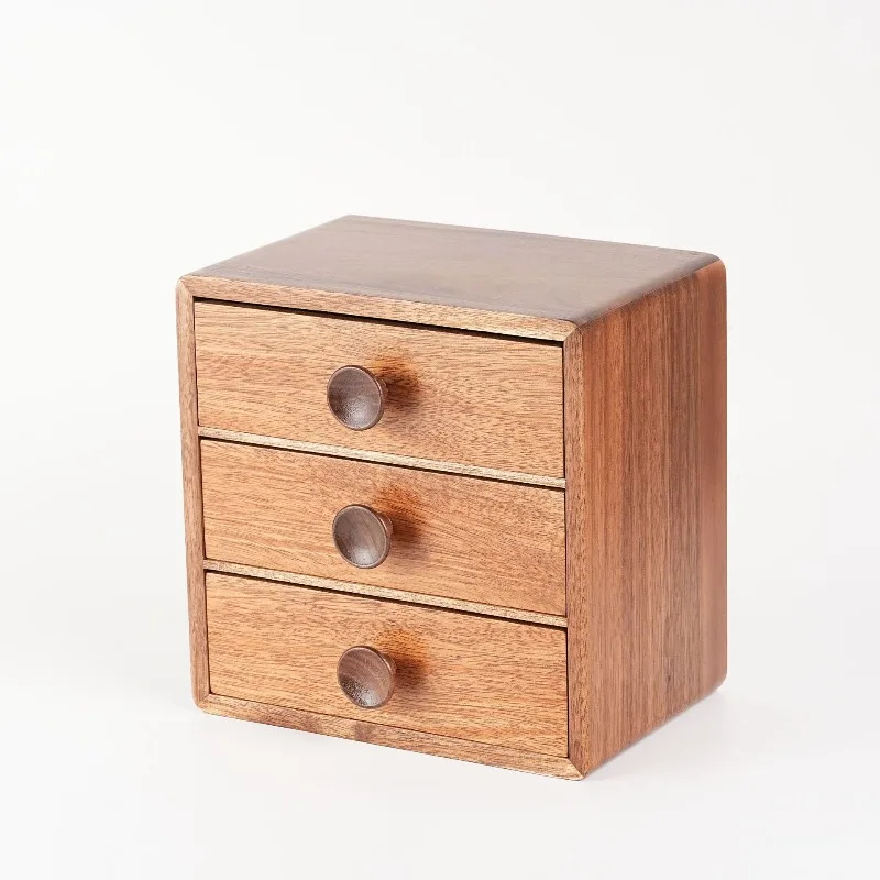 

Retro solid wood storage box, square multi-layer walnut jewelry box, desktop pull-out dust-proof finishing wooden box.