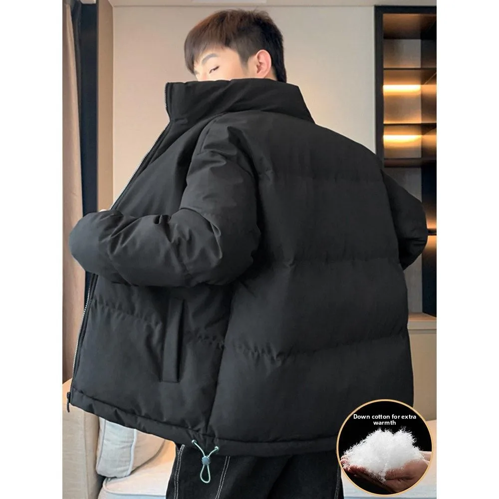 

Thickened Cotton Jacket Winter Outerwear Warmth Youth Style Casual Hooded Zipper Closure Straight Hemline Couple's Coat