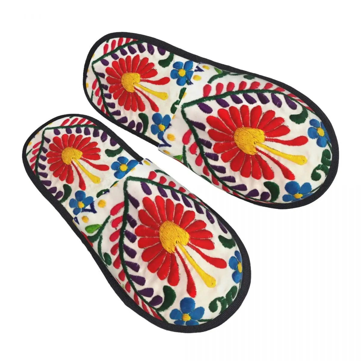 

Женские домашние тапочки с мексиканскими цветами на заказ, удобные тапочки без шнуровки из пены с эффектом памяти и вышивкой из текстиля, спа-тапочки