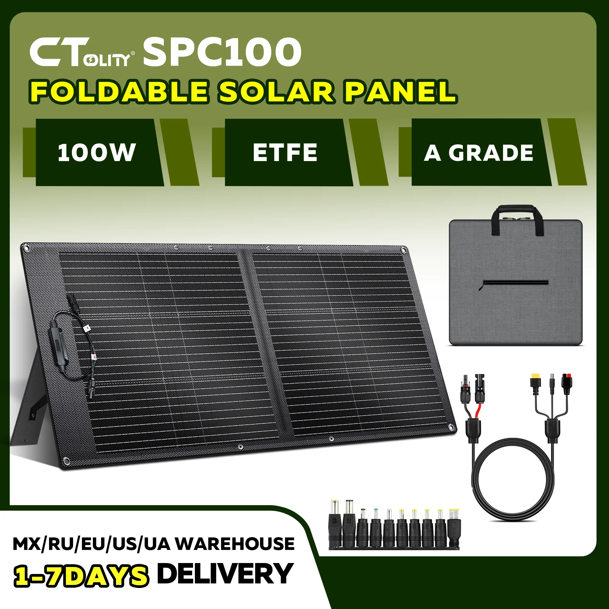 CTOLITY SPC100 100W Faltbares ETFE-Solarpanel Komplettset 20V Tragbares Solarladegerät für Powerstation Outdoor Camping Wandern