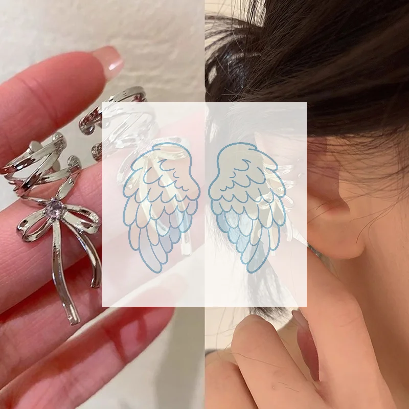 1Pc/Pair Vintage Punk Bow Ribbon Ear Clip Earrings For Women Girls Fashion Tassel Non-Piercing Ear Cuff Jewelry Party Gifts