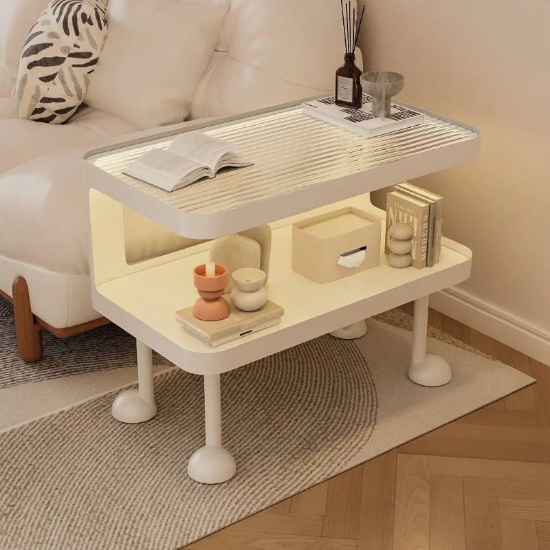 Open side table, new tempered glass bedroom living room simple bedside table shelf sofa coffee
