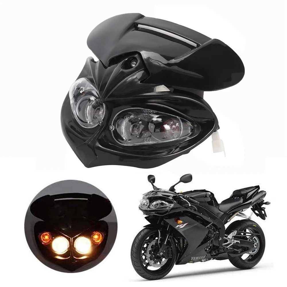 

Racing Headlight Motorcyle Dual Head Lamp Led Fairing Light for Dirt Pit Bike ATV Hi Lo beam Universal Motorbike 4 Eyes Headlamp