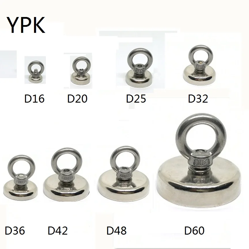 

N42 Strong Neodymium Salvage Magnet NdFeB Fishing Magnets With Stainless Steel Ring Eyebolt Magnetic Hook Holder Dia 16mm-60mm