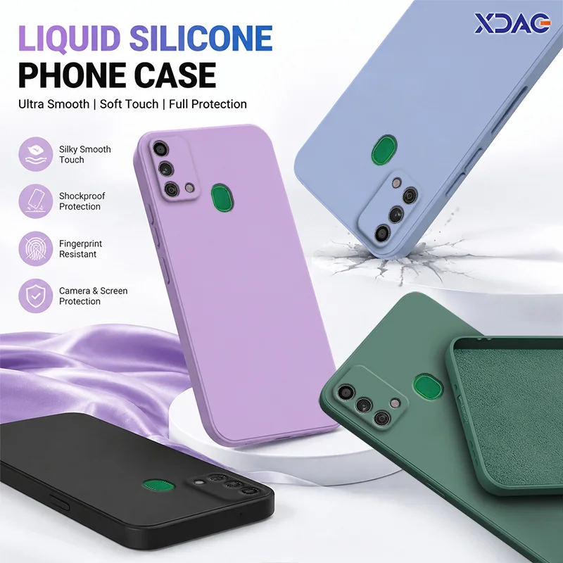 Schlanke Hülle für Samsung Galaxy M10 M10s M30s M01s M11 M21 M21s M31 Prime M31s M51, verbesserte quadratische Flüssigsilikonhülle, weiche Schutzhülle