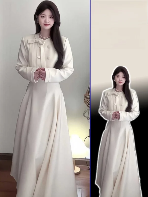 

High Waist Short Knot Double Buttoned French Style Fashion Set for plus Size Women including a Elegant Skirt And Top
