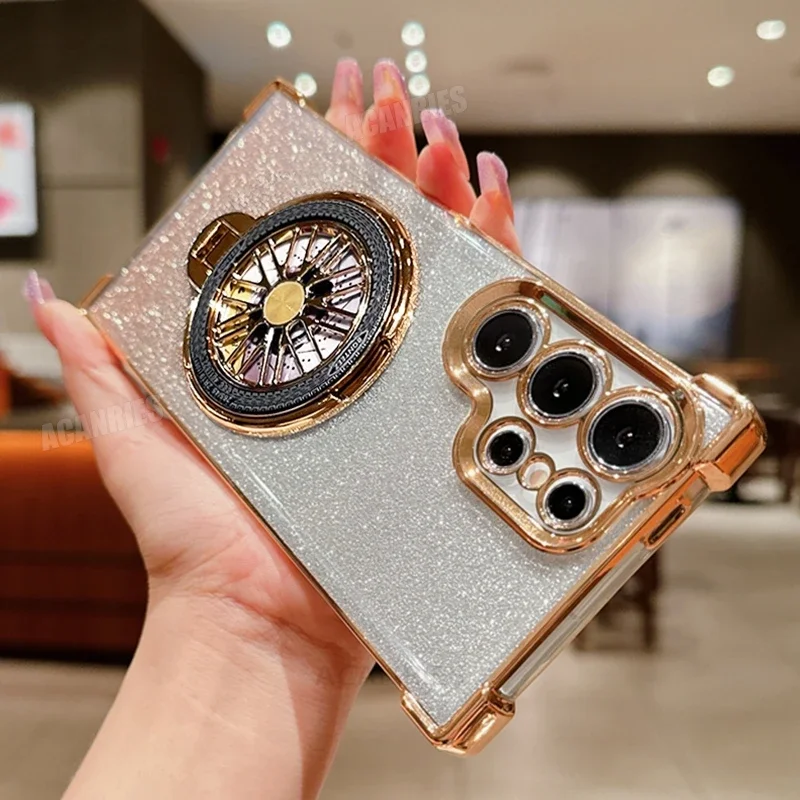 Plating Rotate Holder Case For Samsung S25 S23 S22 21 20 S24 FE Plus Note 20 Ultra A56 A36 26 16 06 55 35 25 15 05/S Stand Cover