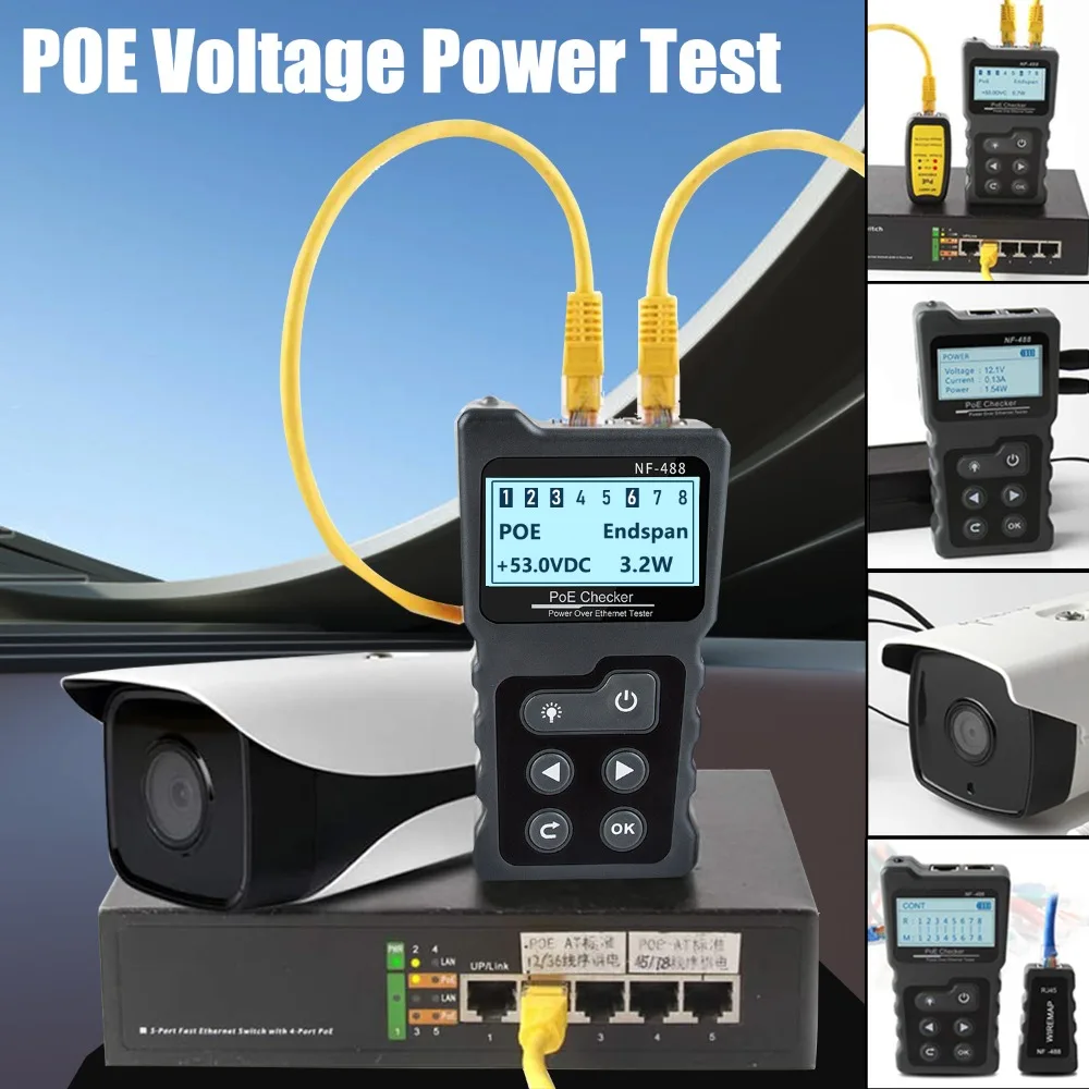 Noyafa NF-488 Network Cable Tester Poe Checker Ethernet Cable Tester Continuity Tester DC Power Switch Loop-Back Test