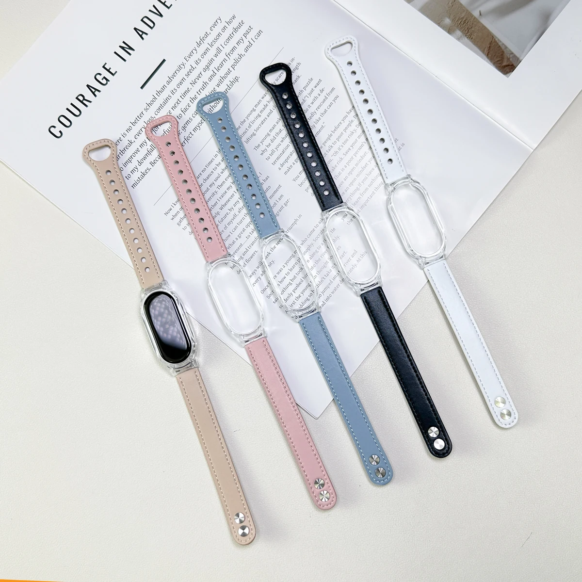 Suitable for Xiaomi Band 9/8nfc Double Pin Leather PC Plastic Transparent Protective Case Suitable for Miband 76543 Strap