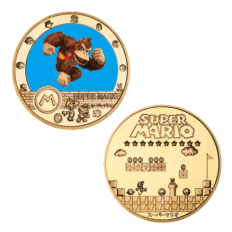 Super Mario Bros Commemorative Coin Anime Luigi Yoshi Princess Peach Badge Cartoon Commemorative Coin Kids Collection Toy Gift