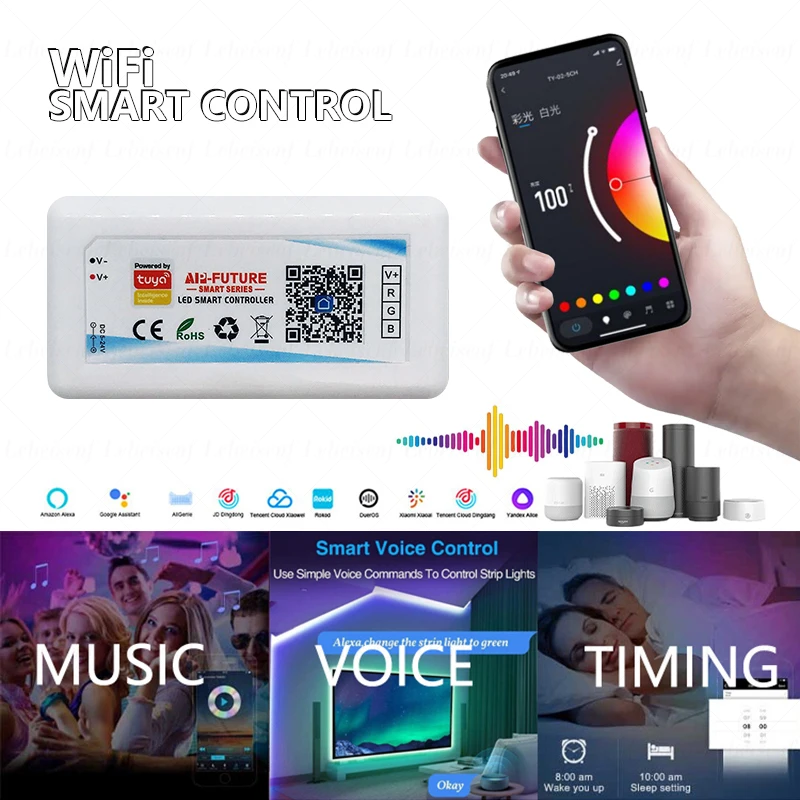 PWM Dimmer RGB Controller DC 5-24V 18A Tuya Smart Life APP Voice WiFi Control for 4 Wire 3 Channel LED COB FOB Color Strip Light