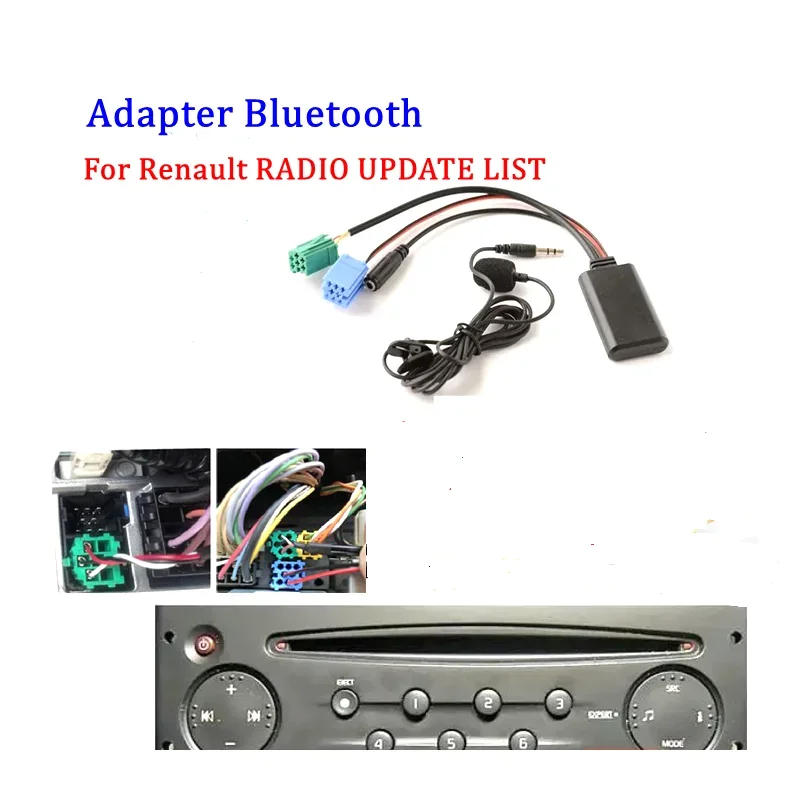 Bluetooth Audio Adapter Music AUX-IN ISO 6 Pin For Renault Espace Twingo Scenic Laguna Radio Updatelist Stereo