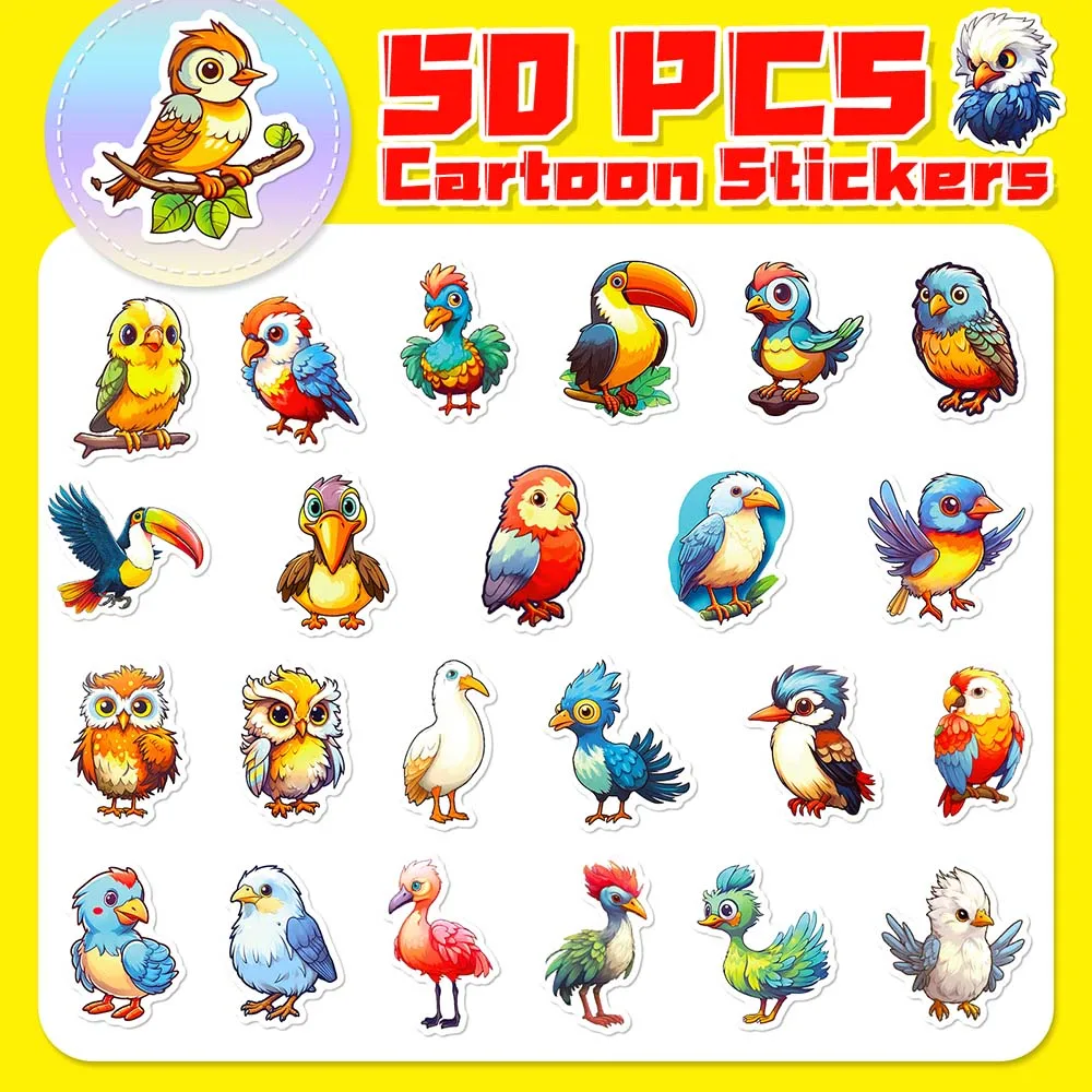 10/50pcs Cartoon Cute Owl Parrot Bird Stickers Pack for Kid Scrapbooking Travel Luggage Laptop Car Wall Decoration Sticker Decal