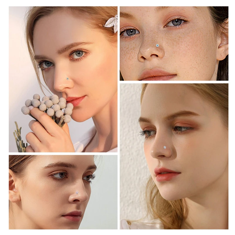 تشيكوسلوفاكيا فراشة ستار زهرة الأنف ثقب المجوهرات للنساء ، الأنف خواتم ترصيع ، L شكل مسامير ، 20 جرام ، 4 قطعة