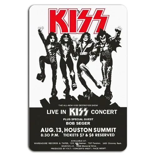 KISS Live in Houston Konzertplakat Vintage Musik-Memorabilia Metallschild - Aluminium