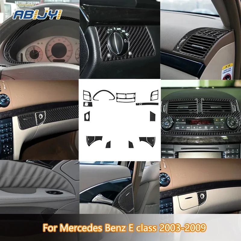 

Car Interior Trunk Switch Ashtray Vent Black Carbon Fiber Sticker For Mercedes Benz E class 2003-2009 Styling Accessories