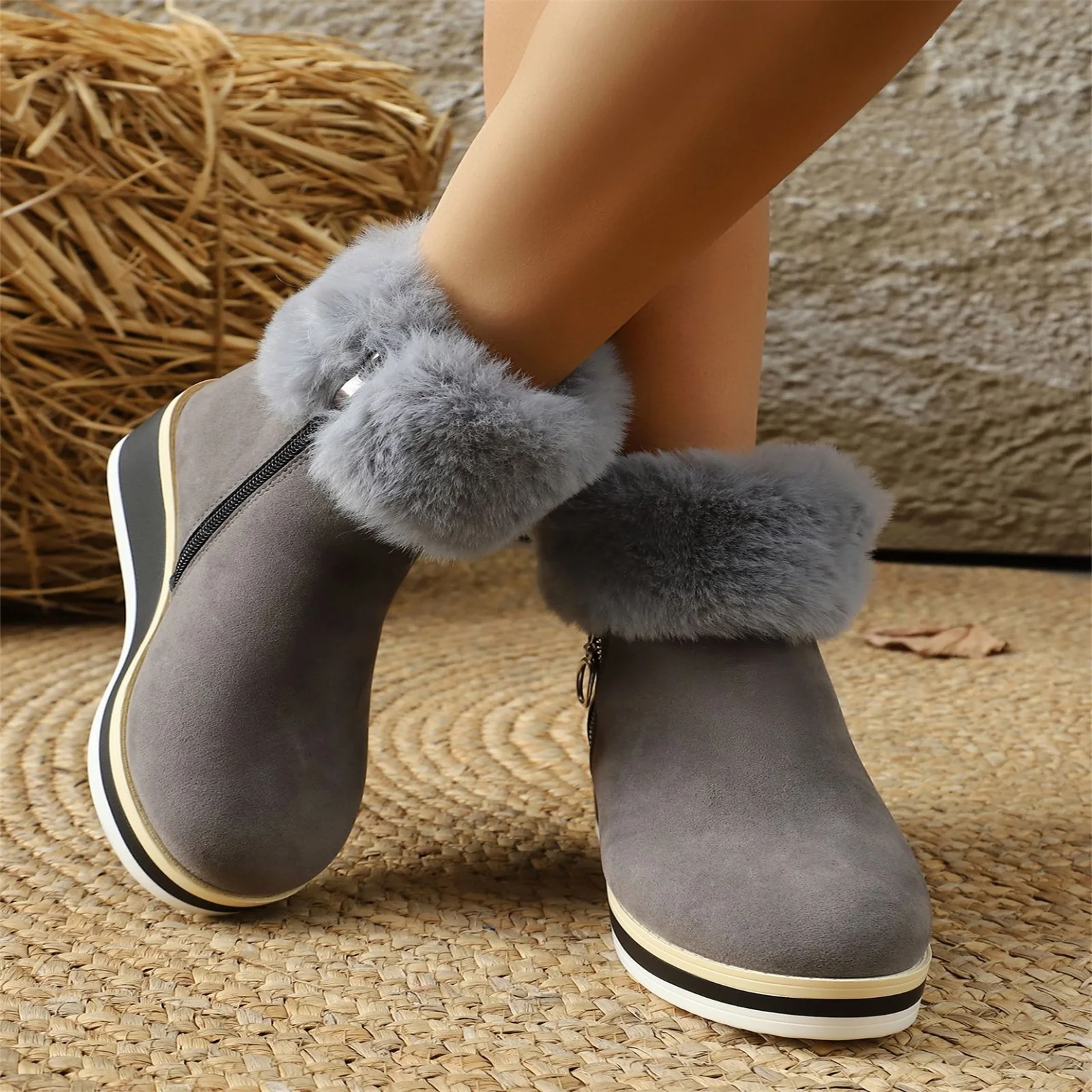 

Women'S Warm Fall Winter Boots Solid Color Casual Fashion Boots Stylish High Quality Round Toe Thick Bottom Boots Women'S Boots