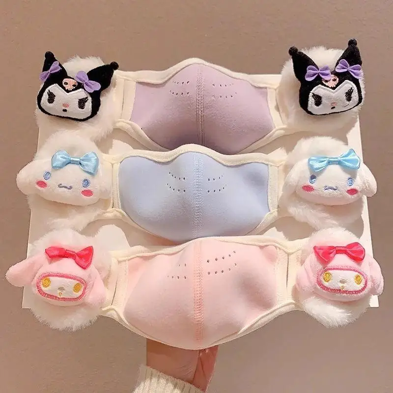 Hello Kitty Cinnamoroll аниме Kawaii MINISO детская теплая маска наушники милый мультфильм защита от холода толстая бархатная маска подарки