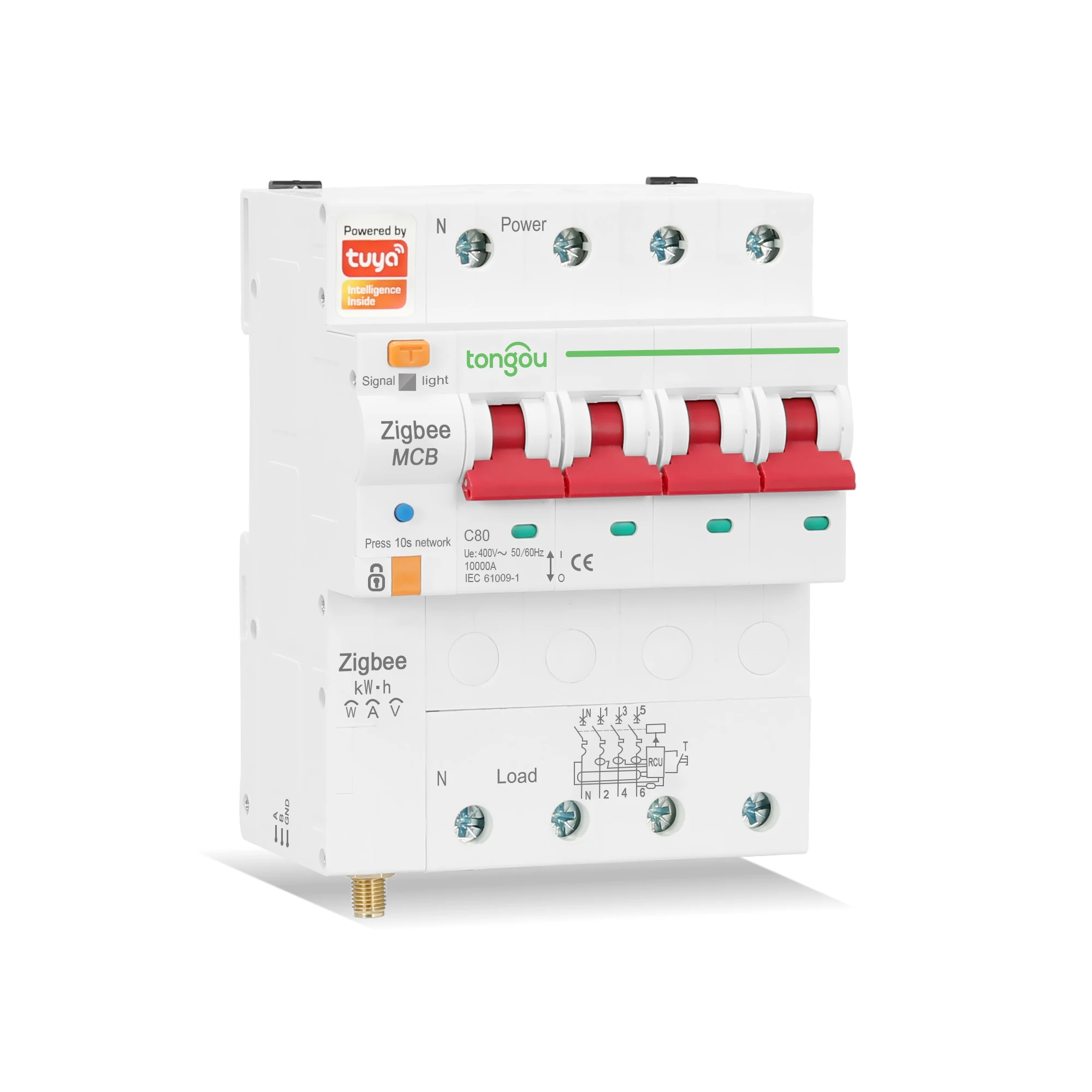 TONGOU MCB ZigBee Smart Energy Meter Metering Monitoring Circuit Breaker Timer Relay with Leakage Protection 80A 400V