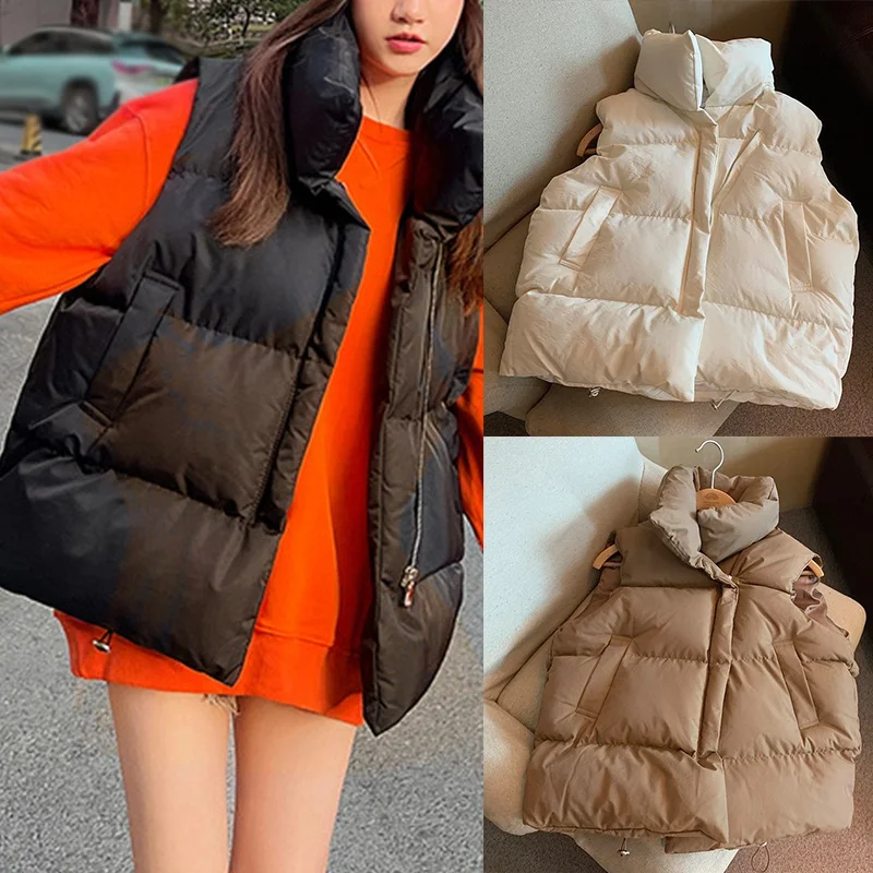 

Women's Coat Vest Outerwear Autumn Winter Cotton Cotton Padded Winter Loose Fitting Standing Collar Solid Color