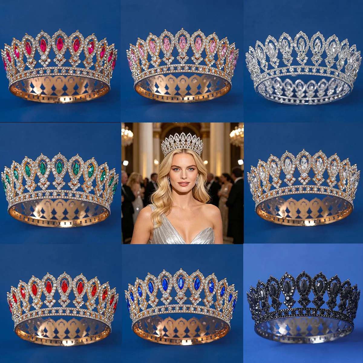 Regal Multi-Color Crystal Tiara Crown - Perfect for Weddings  Photoshoots & Royal Banquets Luxury Crystal Bridal Headpiece