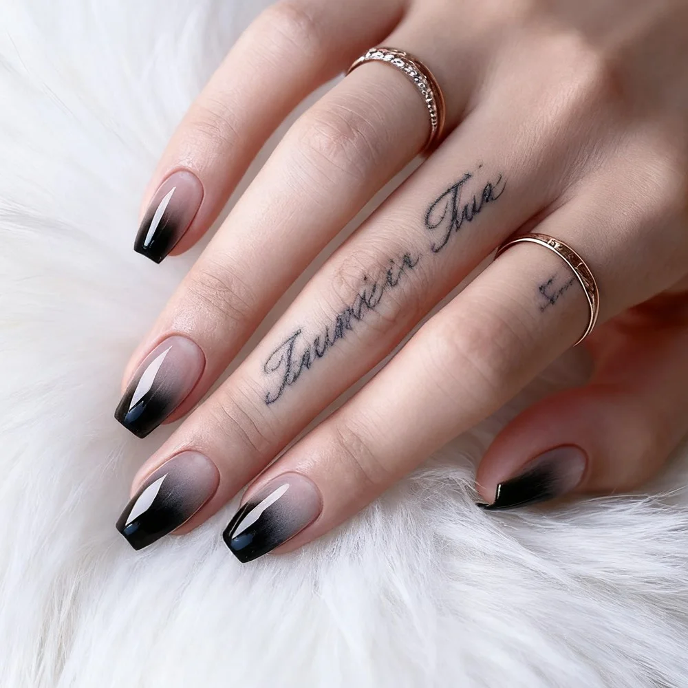 

24Pcs Acrylic French Fake Nails With Glue Gradient Black False Nails Press Ons DIY Manicure Fingertips For Woman Wholesale Kits