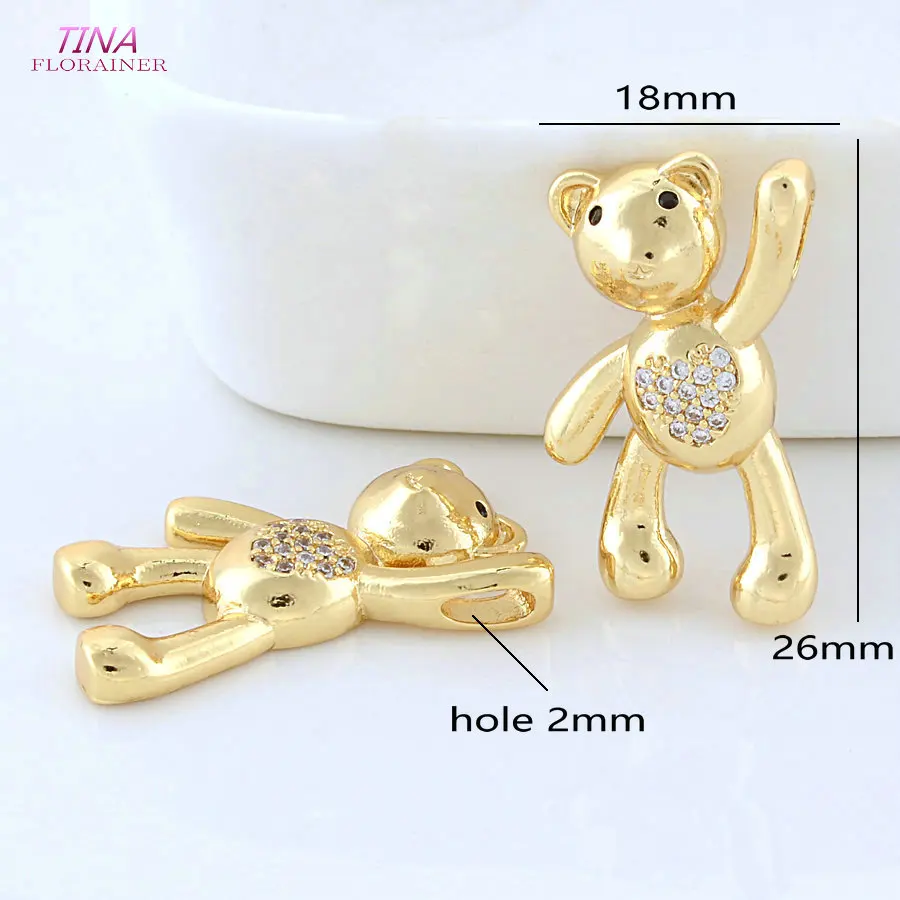 6PCS 11MM 18MM 18K Gold Color Brass and Zircon Bears Charms Pendants Necklace Earrings Jewelry Making Supplies Diy Accessories view 3