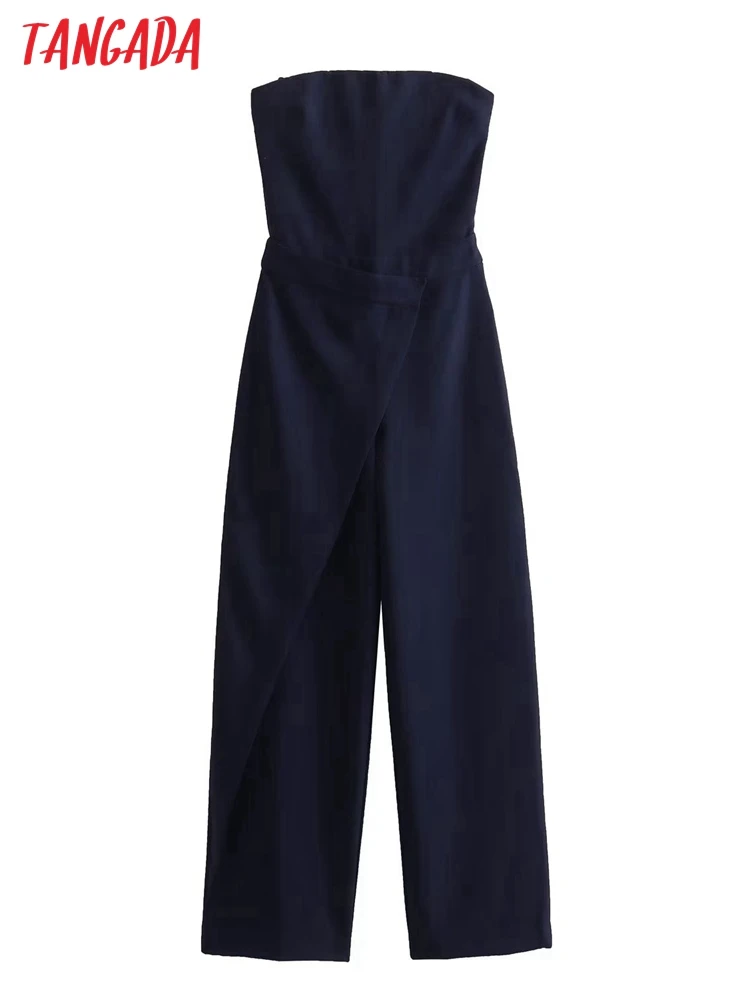 Tangada 2023 Women Blue Jumpsuit Sleeveless Female Sexy Playsuit PS35