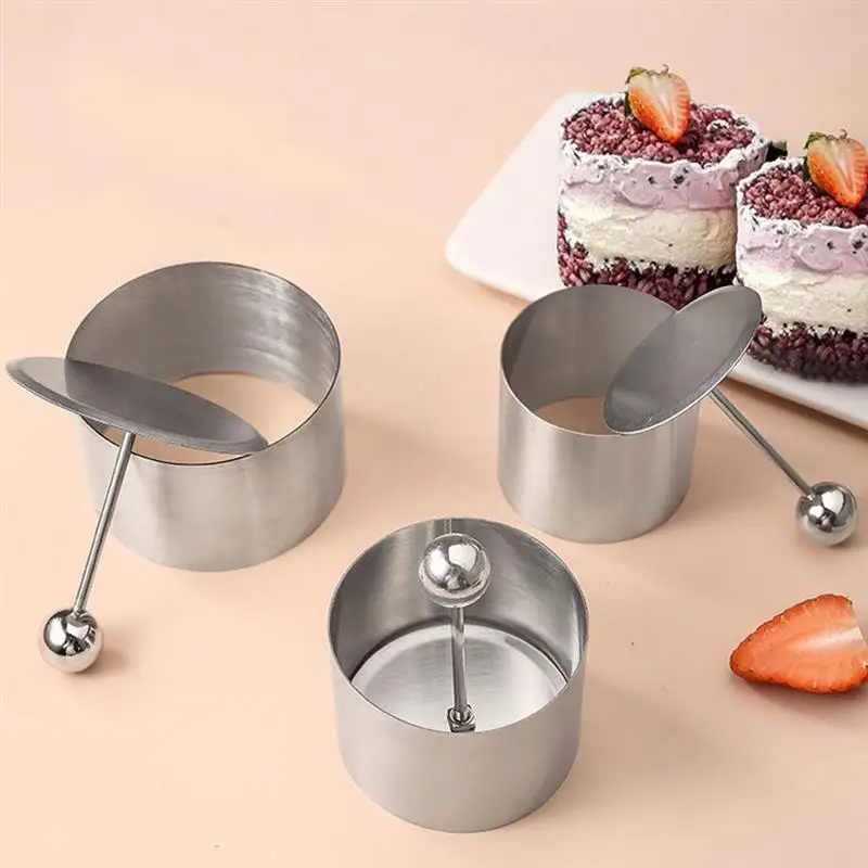 

1 set Stainless Steel Round Cake Mousse Ring With Lid Cake DIY Bakeware Cupcake Mold Salad Dessert Die Mousse Ring Cheese