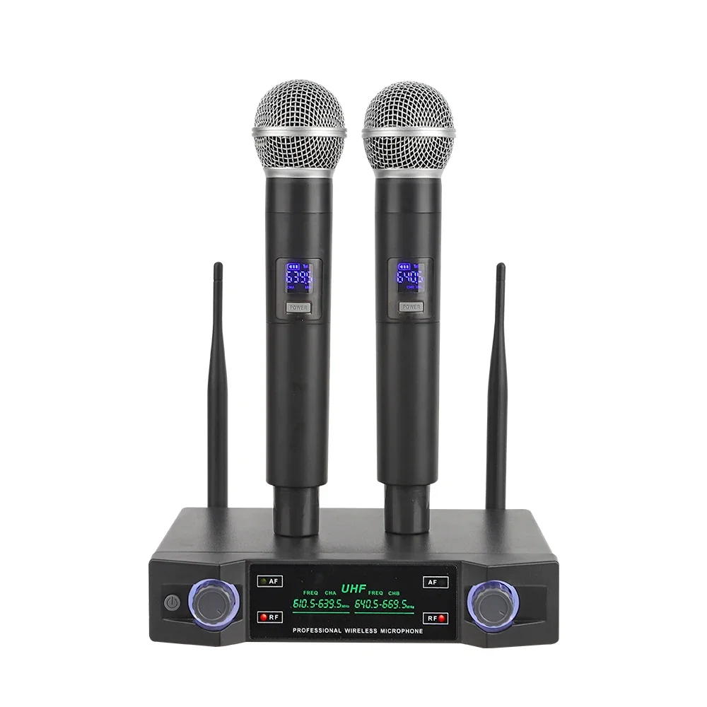 Professional UHF Dual Channel Handheld Wireless Microphone System For Party Wedding Speech Church Stage Karaoke DJ