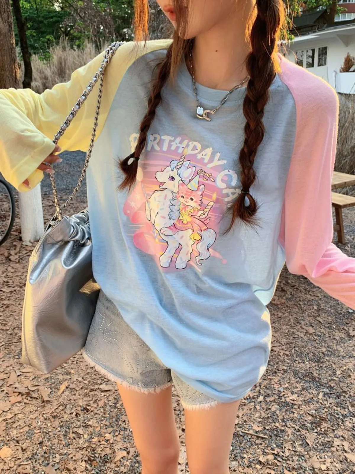 

Женские летние футболки с круглым вырезом и длинными рукавами с мультяшным рисунком допамина, женские топы, женские повседневные футболки, трендовые женские футболки