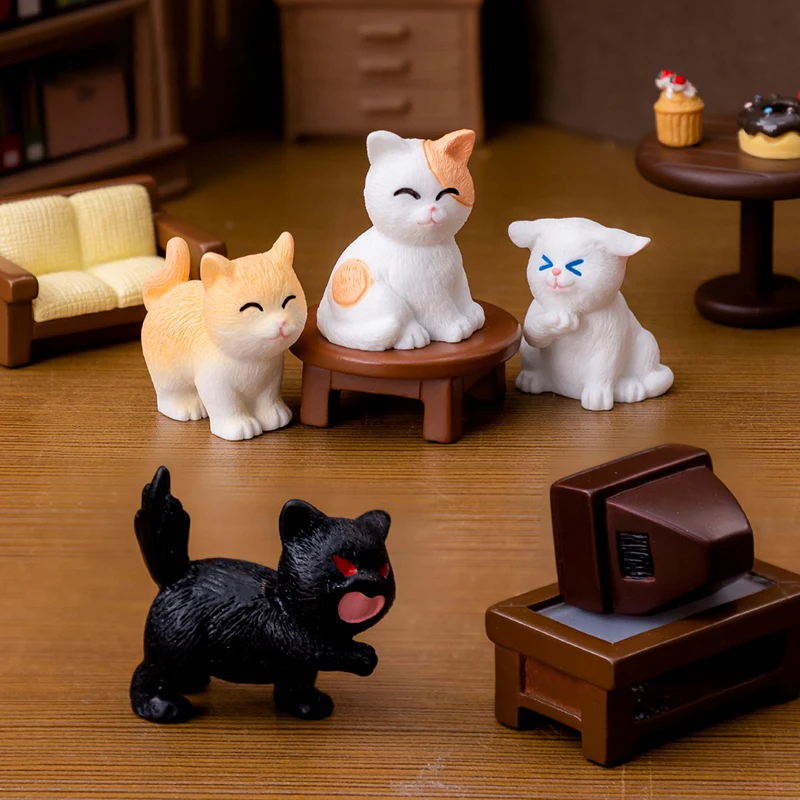 1PC Resin Cat Ornament Kitten Figurine Animal Miniature Fairy Garden Doll House Decoration DIY Micro Landscape Home Decor