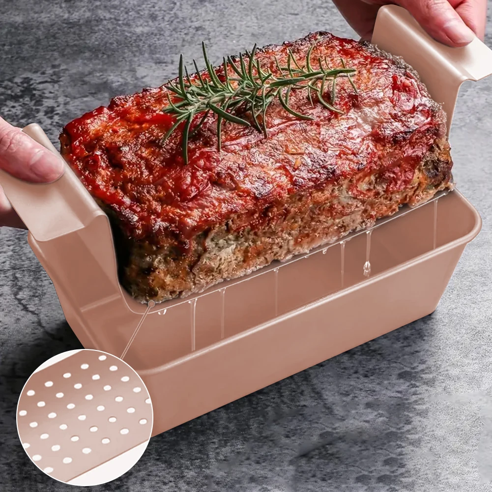 

Rectangular Toast Baking Pan with Drainage Tray Pie Meatloaf Metal Pan Nonstick Household Bread Bake Mold Home Kitchen Tools