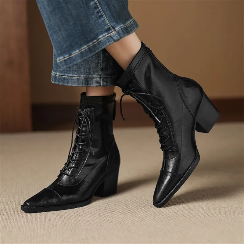 New Autumn/winter Women Boot Pointed Toe Shoes for Women Fashion Boots Chunky Heels High Heels Short Boots Zip Skinny Boots