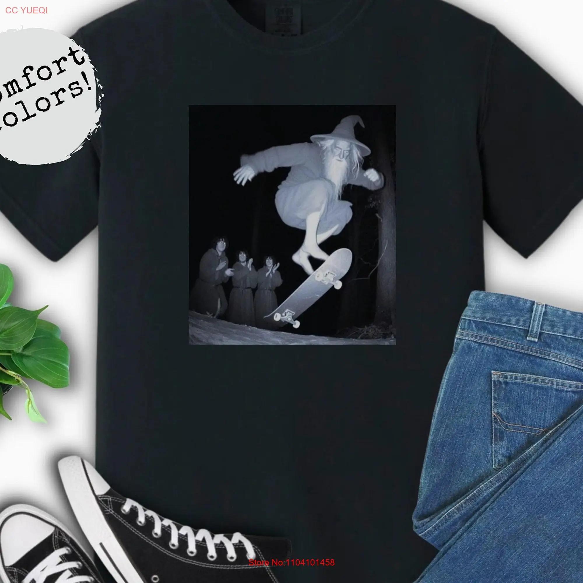 Gray Wizard Skateboarding T Shirt AI Middle Earth Tolkien Book Christmas Birthday Vintage Trail Cam Comfort Colors