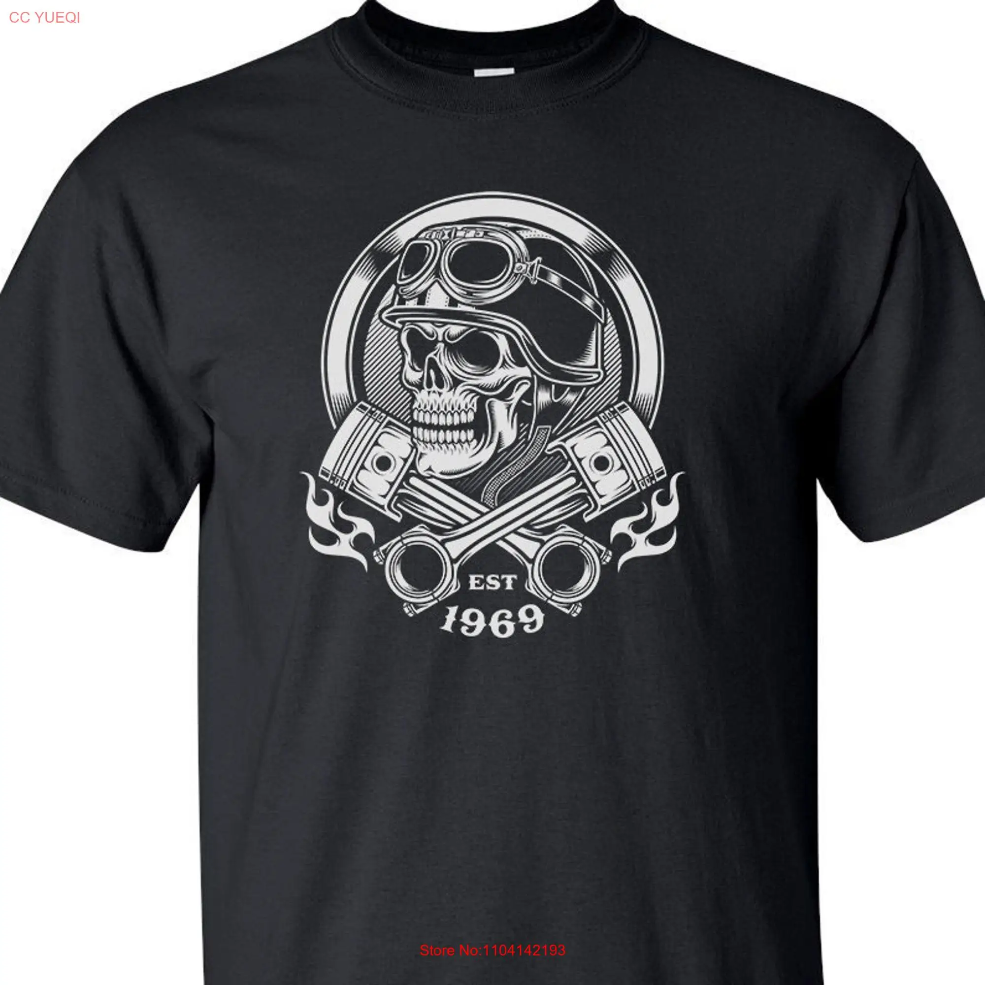 Adult Biker Skull 100 Cotton T shirt Motorcycle Pistons long or short sleeves